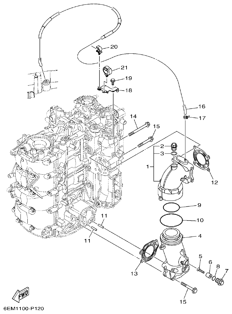 Yamaha F115B, FL115B, FL115BET EXHAUST parts diagram